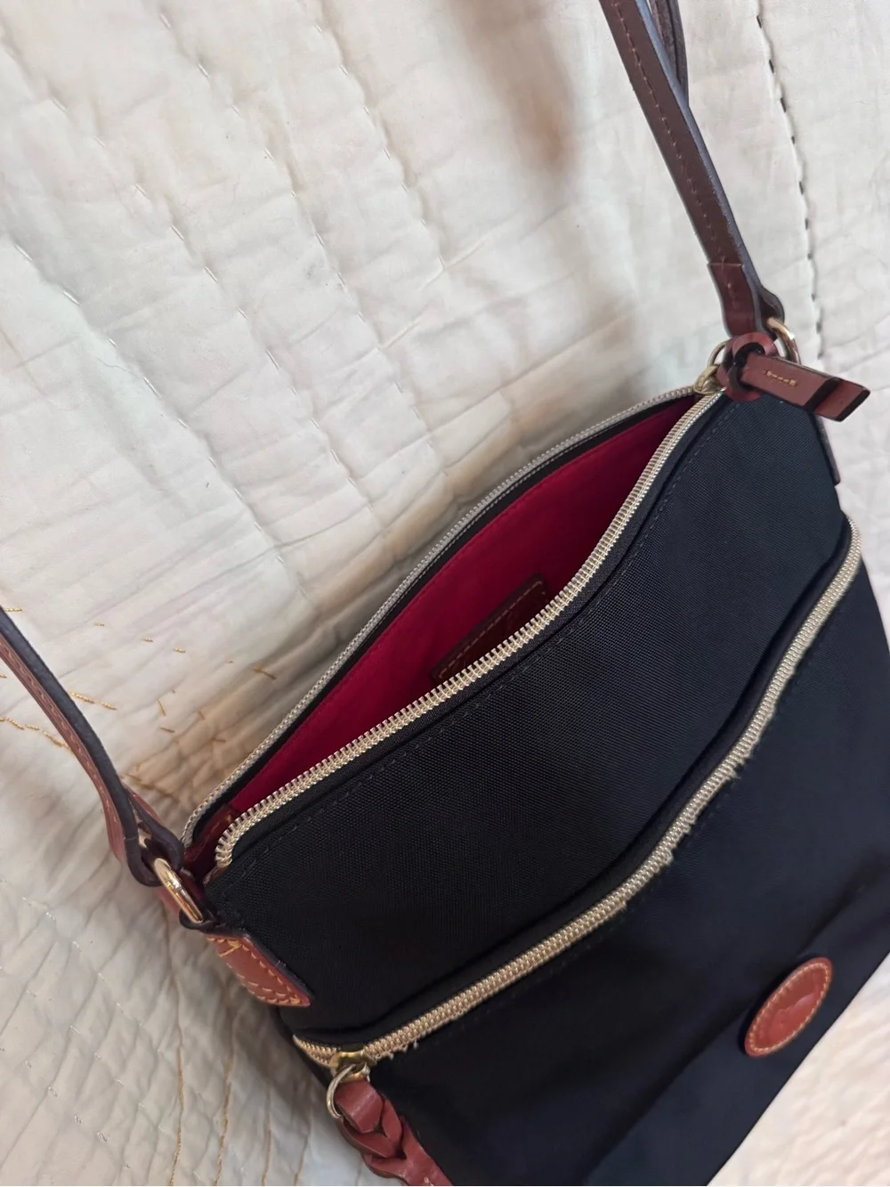 Dooney & Bourke Black Nylon Crossbody with Brown Leather Trim - Picture 8 of 8